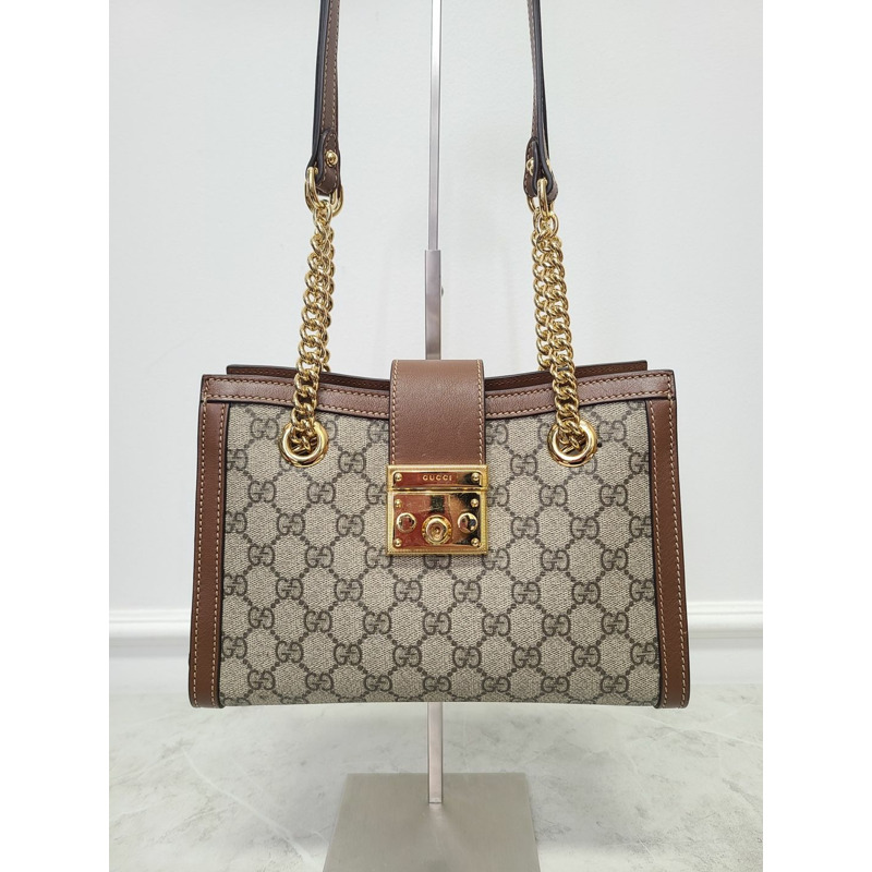 【包稅】GUCCI GG Supreme棕色掛鎖鏈單肩包-0