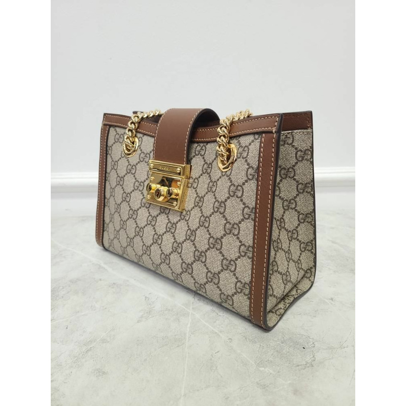 【包稅】GUCCI GG Supreme棕色掛鎖鏈單肩包-2