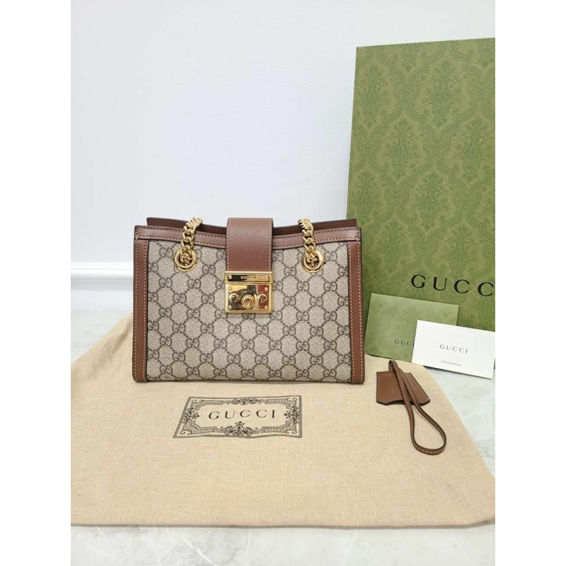 【包稅】GUCCI GG Supreme棕色掛鎖鏈單肩包-7