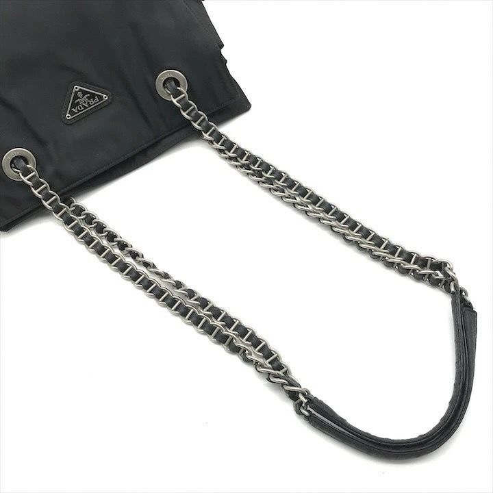 🌷Prada 黑銀鏈條降落傘經典單肩包 ｜經典花紋✦fufu style 精品✦ 氣質款｜-18
