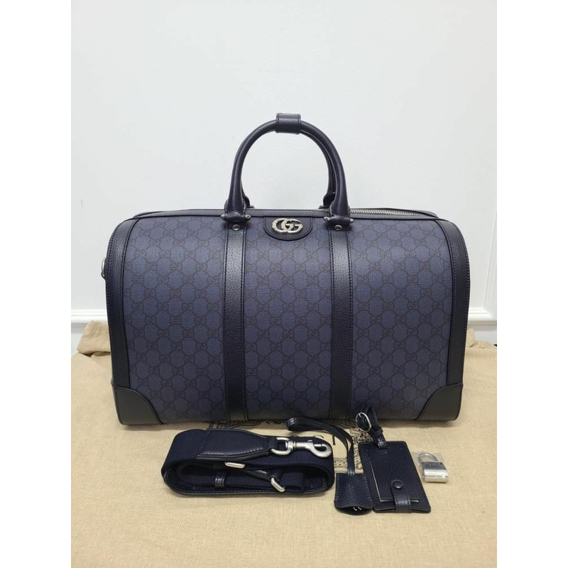 【包稅】GUCCI GG Supreme黑色藍色中型旅行包-8