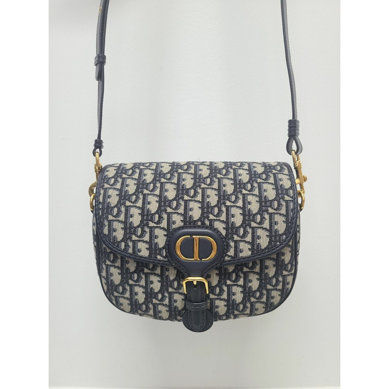 【包稅】DIOR 藍色斜紋提花 BOBBY 中型包-0
