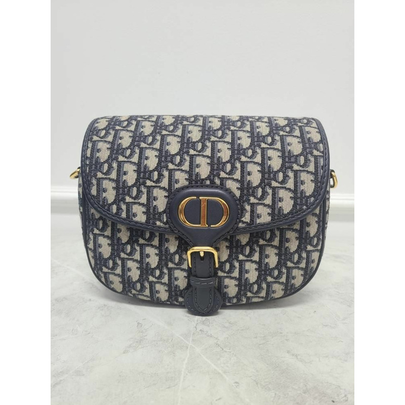 【包稅】DIOR 藍色斜紋提花 BOBBY 中型包-1
