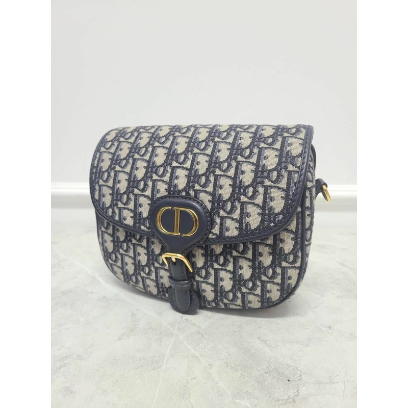 【包稅】DIOR 藍色斜紋提花 BOBBY 中型包-2