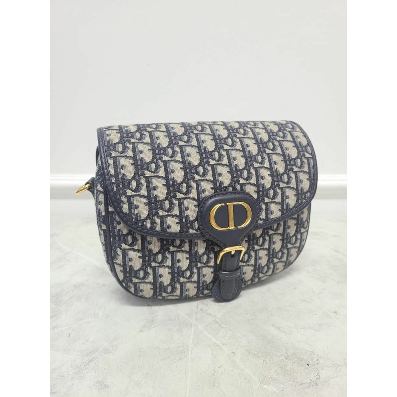 【包稅】DIOR 藍色斜紋提花 BOBBY 中型包-3