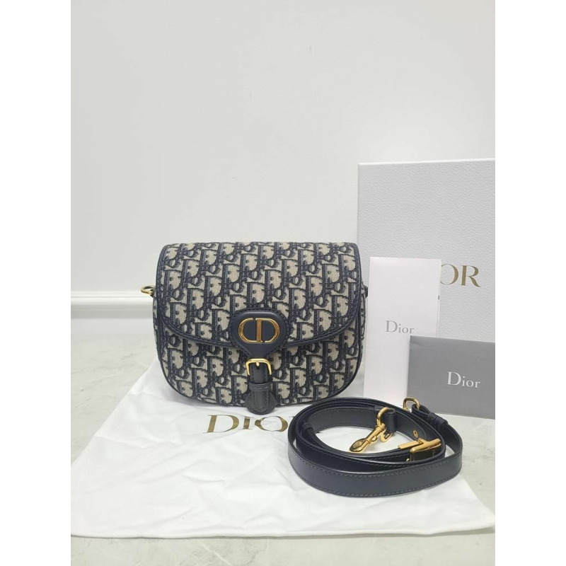 【包稅】DIOR 藍色斜紋提花 BOBBY 中型包-7