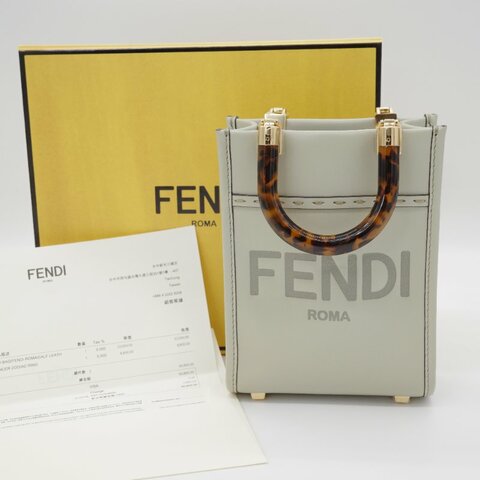 Fendi 芬迪 Sunshine Logo 淺綠色 牛皮 玳瑁紋 壓克力提把 托特包 肩背包