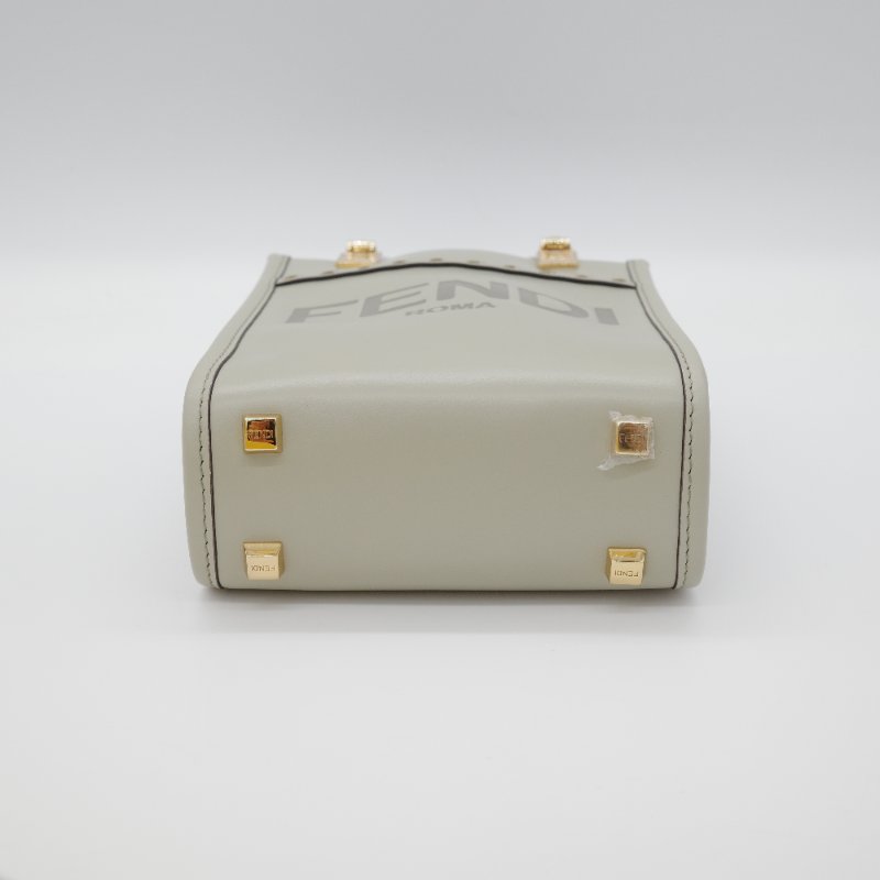 Fendi 芬迪 Sunshine Logo 淺綠色 牛皮 玳瑁紋 壓克力提把 托特包 肩背包-4