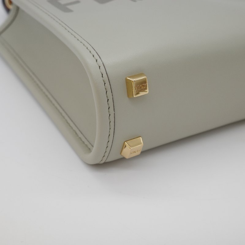 Fendi 芬迪 Sunshine Logo 淺綠色 牛皮 玳瑁紋 壓克力提把 托特包 肩背包-5