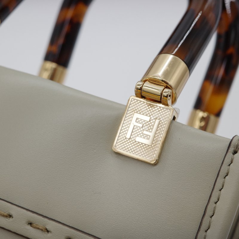 Fendi 芬迪 Sunshine Logo 淺綠色 牛皮 玳瑁紋 壓克力提把 托特包 肩背包-7