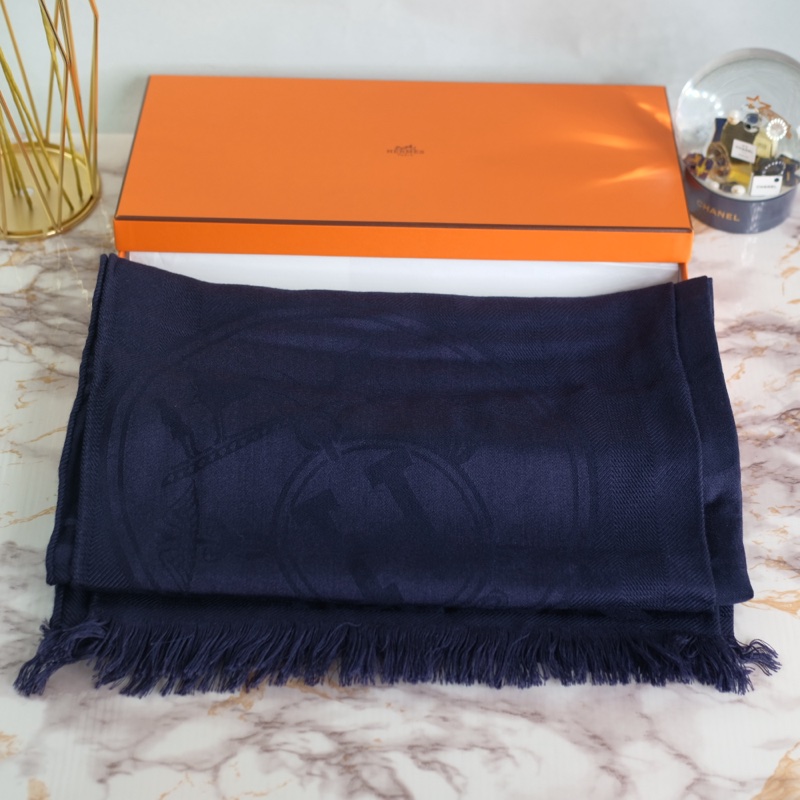 購證全配 Hermes Libris 深藍色羊毛圍巾-1
