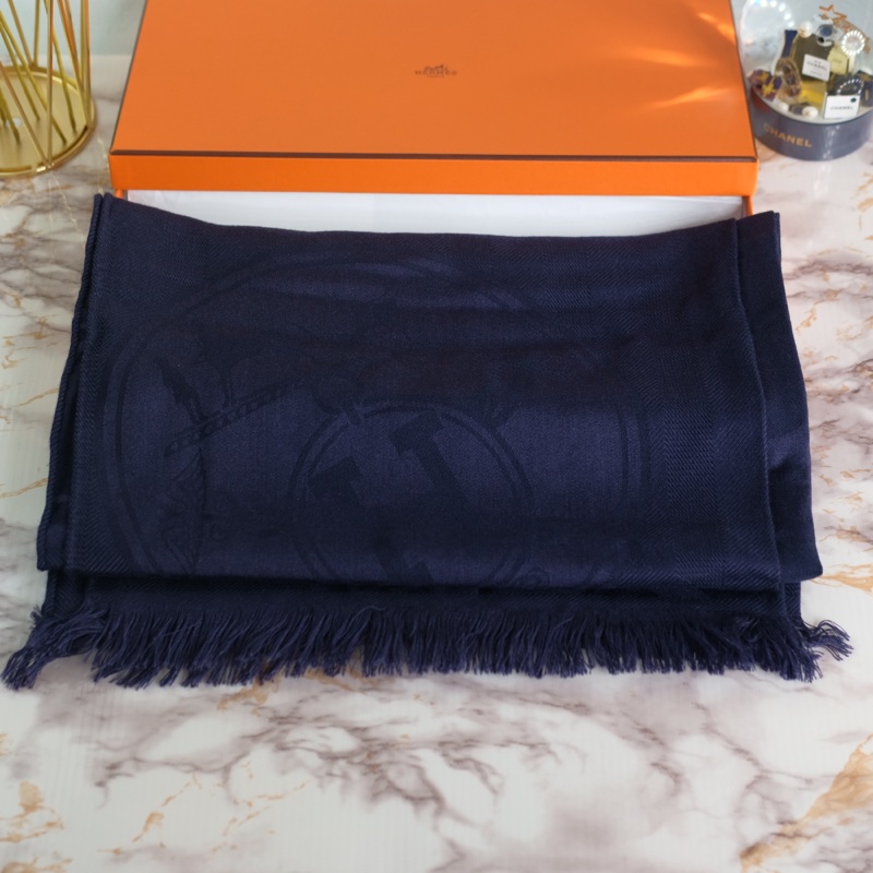 購證全配 Hermes Libris 深藍色羊毛圍巾-2