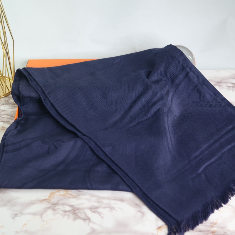 購證全配 Hermes Libris 深藍色羊毛圍巾-5