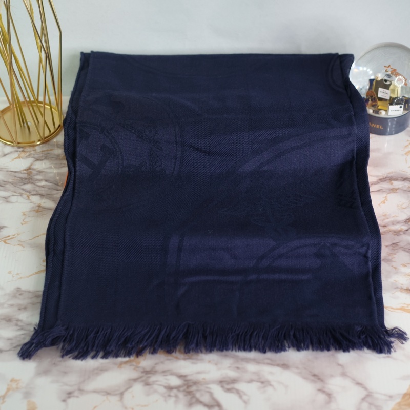 購證全配 Hermes Libris 深藍色羊毛圍巾-7