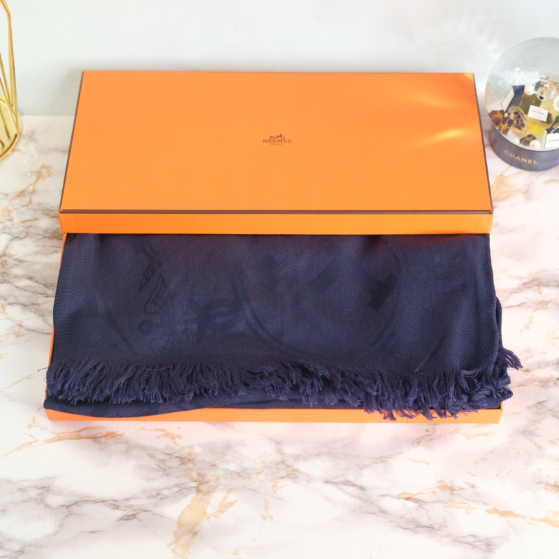 購證全配 Hermes Libris 深藍色羊毛圍巾-9