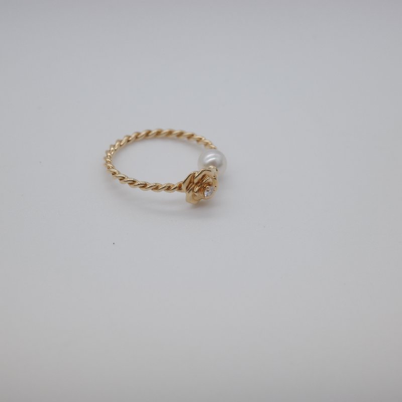 Piaget 伯爵 Rose 黃金色 黃金鑲鑽石 珍珠 戒指-3