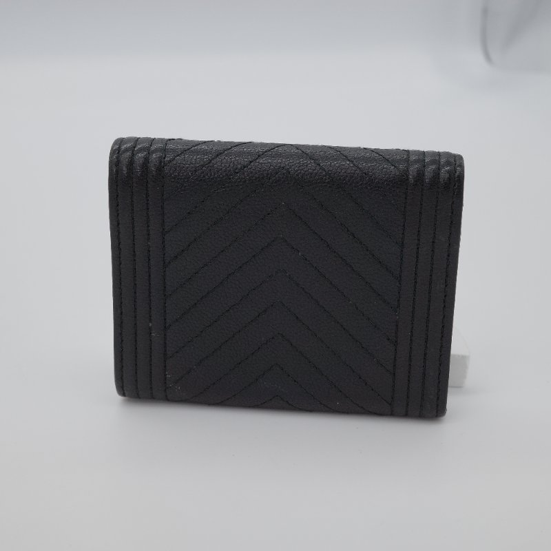 Chanel 香奈兒 Boy 黑色 荔枝紋小牛皮 三折短夾 卡包-2
