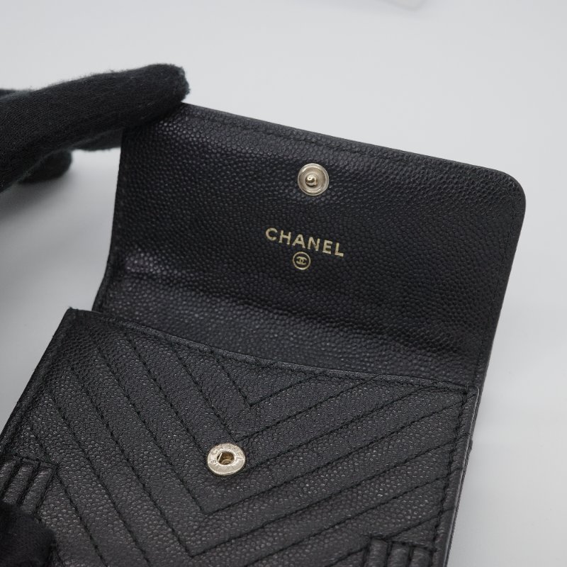 Chanel 香奈兒 Boy 黑色 荔枝紋小牛皮 三折短夾 卡包-3