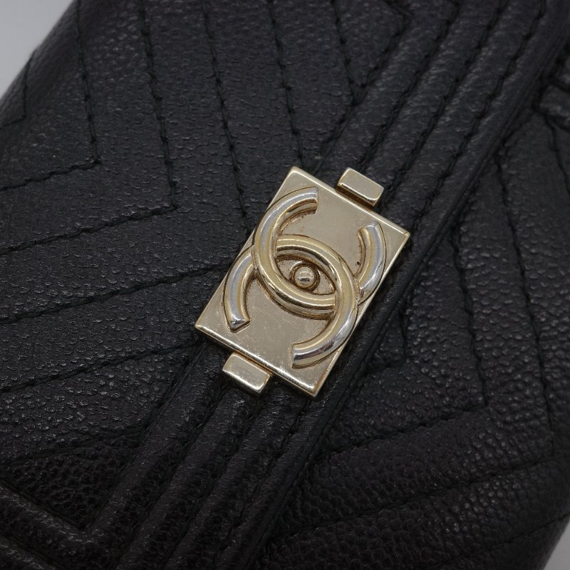 Chanel 香奈兒 Boy 黑色 荔枝紋小牛皮 三折短夾 卡包-5