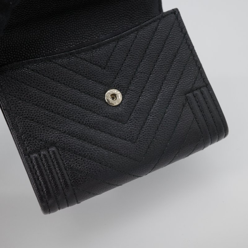 Chanel 香奈兒 Boy 黑色 荔枝紋小牛皮 三折短夾 卡包-6