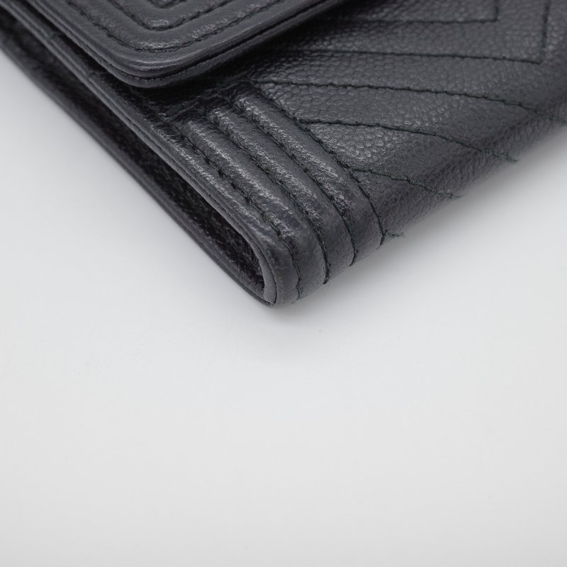 Chanel 香奈兒 Boy 黑色 荔枝紋小牛皮 三折短夾 卡包-7