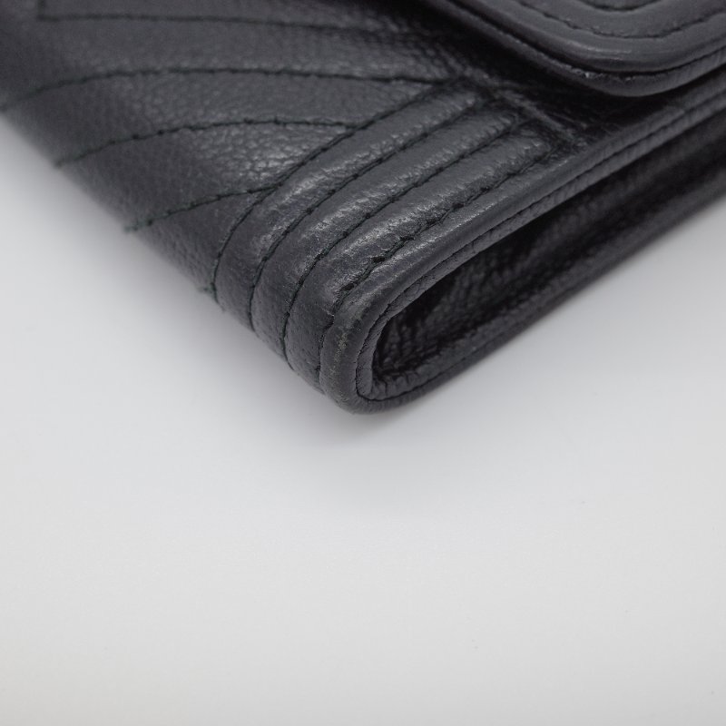 Chanel 香奈兒 Boy 黑色 荔枝紋小牛皮 三折短夾 卡包-8