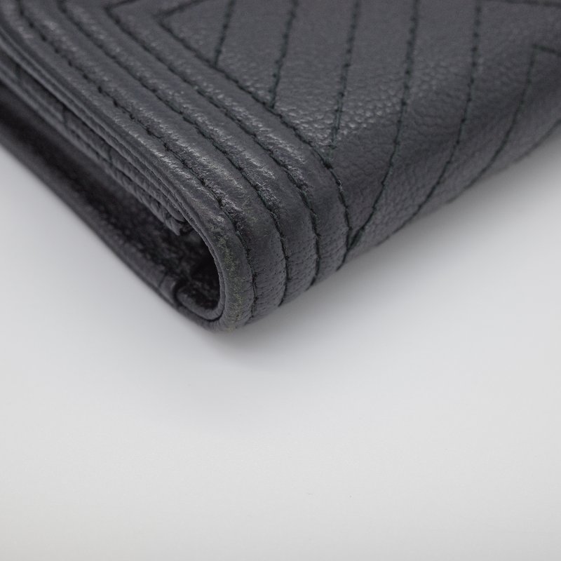 Chanel 香奈兒 Boy 黑色 荔枝紋小牛皮 三折短夾 卡包-9