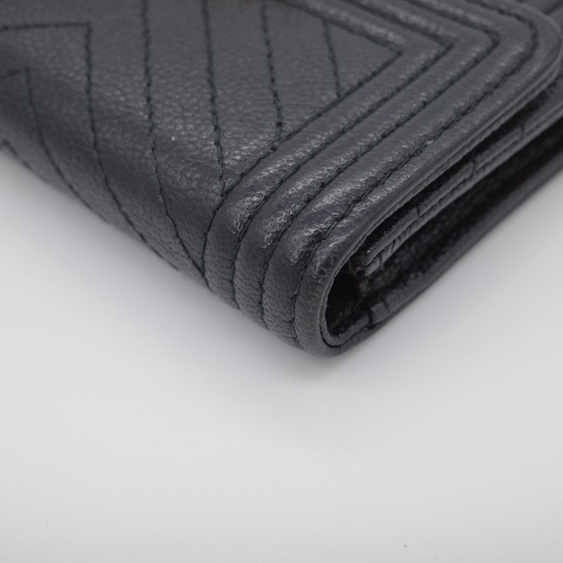 Chanel 香奈兒 Boy 黑色 荔枝紋小牛皮 三折短夾 卡包-10