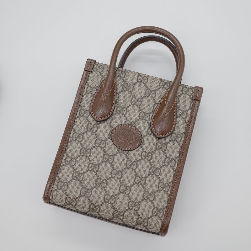 Gucci 古馳 Interlocking G 米色 棕色 GG Supreme 帆布 迷你 肩背包 托特包-1