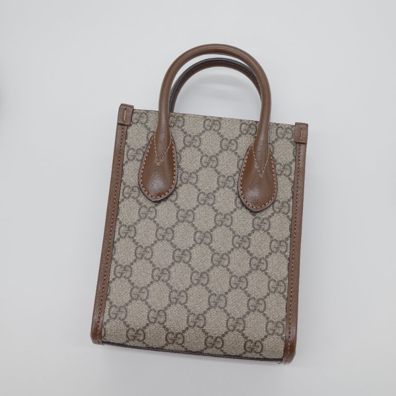 Gucci 古馳 Interlocking G 米色 棕色 GG Supreme 帆布 迷你 肩背包 托特包-2