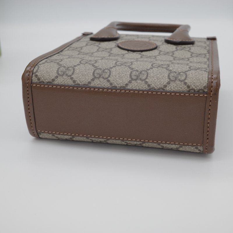 Gucci 古馳 Interlocking G 米色 棕色 GG Supreme 帆布 迷你 肩背包 托特包-3