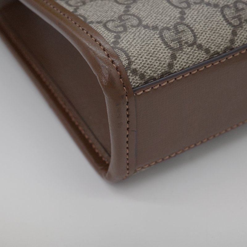 Gucci 古馳 Interlocking G 米色 棕色 GG Supreme 帆布 迷你 肩背包 托特包-7