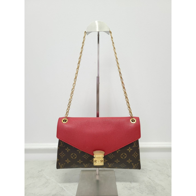 【包稅】LOUIS VUITTON 紅色Monogram帆布Palais鏈條單肩包-0