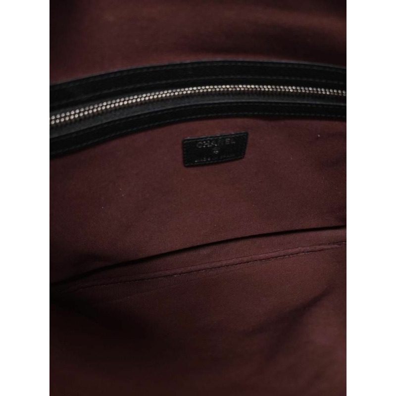 【包稅】CHANEL 黑色魚子醬銀色經典大手拿包內含晶片-3