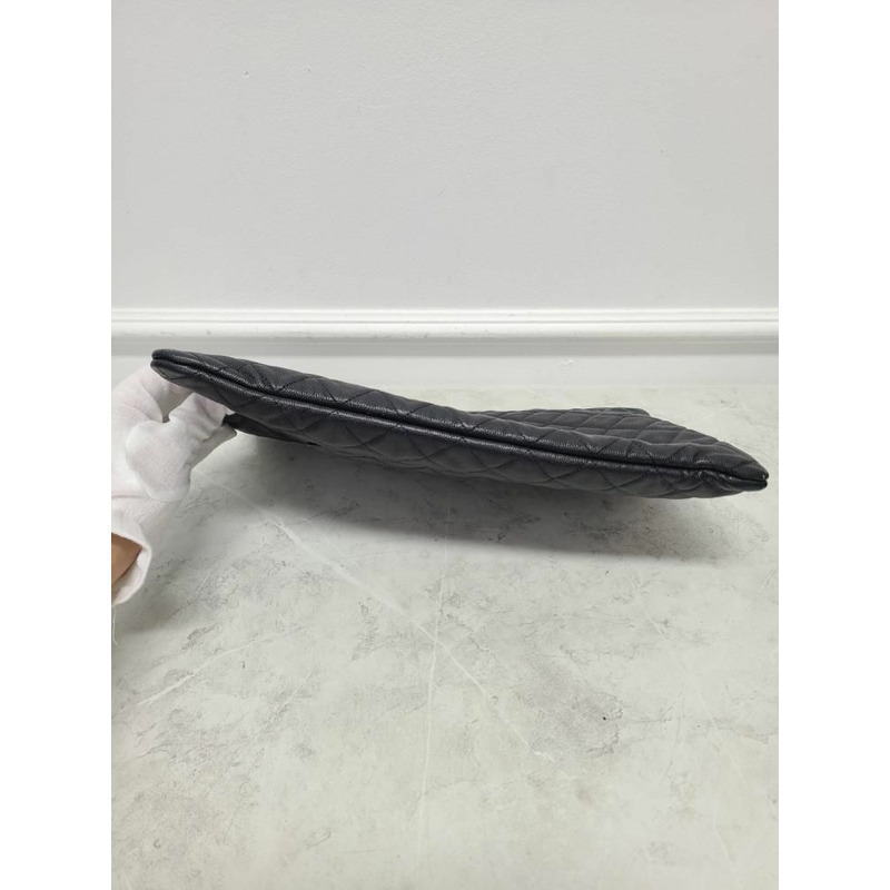 【包稅】CHANEL 黑色魚子醬銀色經典大手拿包內含晶片-5