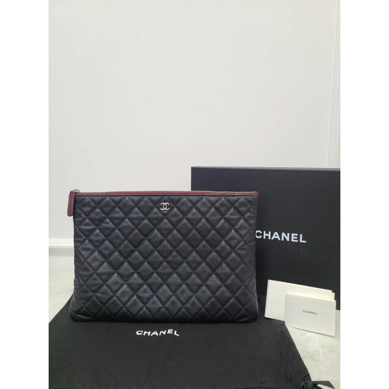 【包稅】CHANEL 黑色魚子醬銀色經典大手拿包內含晶片-6