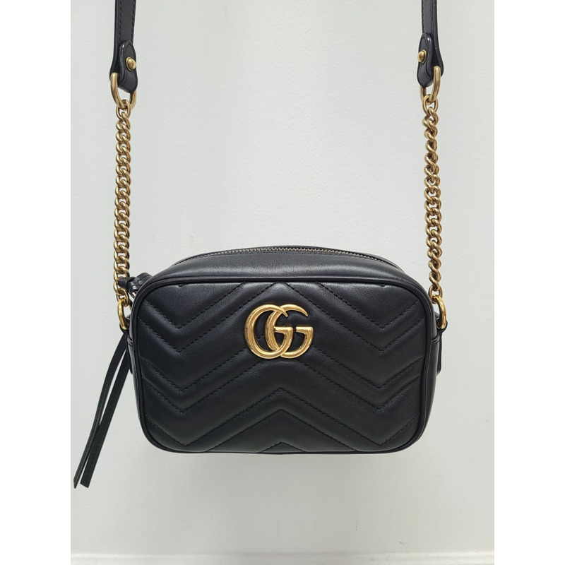 【包稅】GUCCI 黑色 GG Marmont 馬特拉塞凸紋單肩包-0