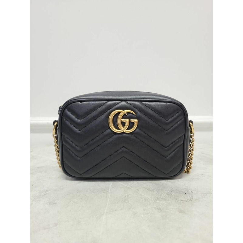 【包稅】GUCCI 黑色 GG Marmont 馬特拉塞凸紋單肩包-1