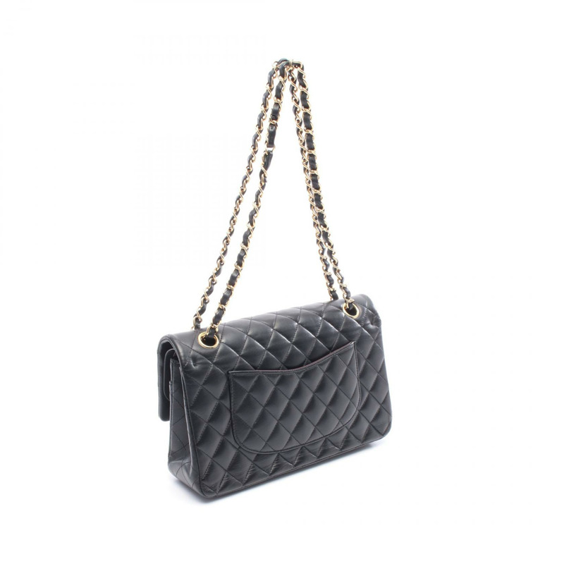 香奈兒 (CHANEL) Matelasse W 翻蓋鏈條單肩背包 A01112 羊皮黑色二手女士金扣-1