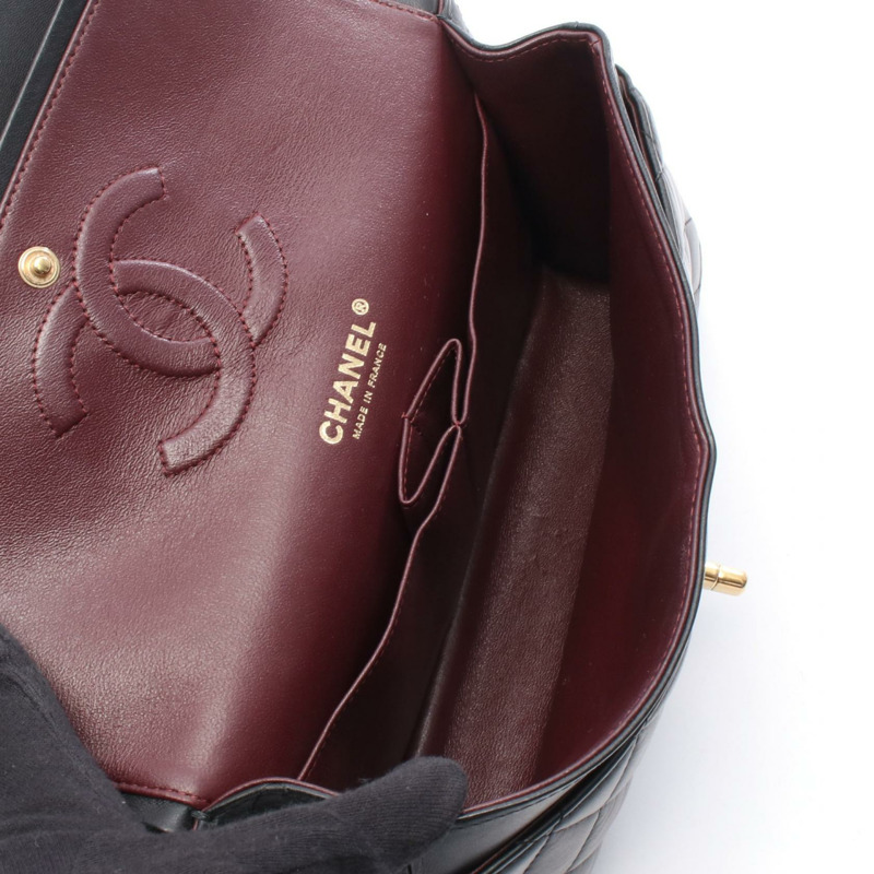 香奈兒 (CHANEL) Matelasse W 翻蓋鏈條單肩背包 A01112 羊皮黑色二手女士金扣-2