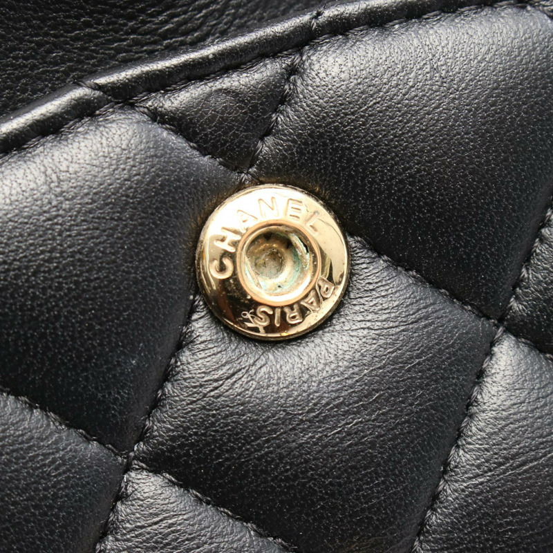 香奈兒 (CHANEL) Matelasse W 翻蓋鏈條單肩背包 A01112 羊皮黑色二手女士金扣-6