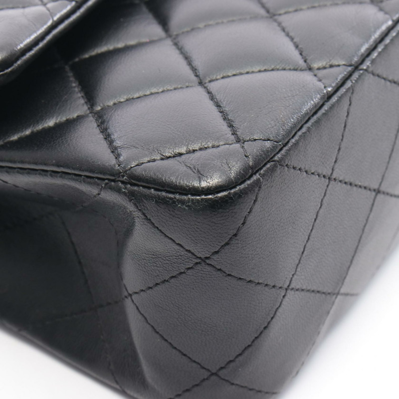香奈兒 (CHANEL) Matelasse W 翻蓋鏈條單肩背包 A01112 羊皮黑色二手女士金扣-7