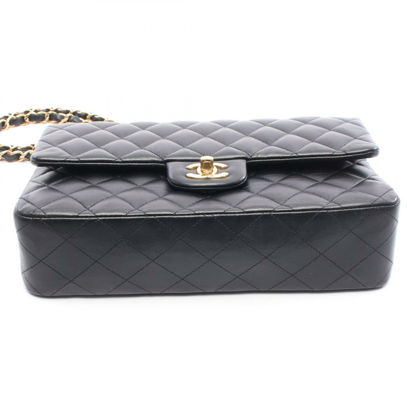 香奈兒 (CHANEL) Matelasse W 翻蓋鏈條單肩背包 A01112 羊皮黑色二手女士金扣-8