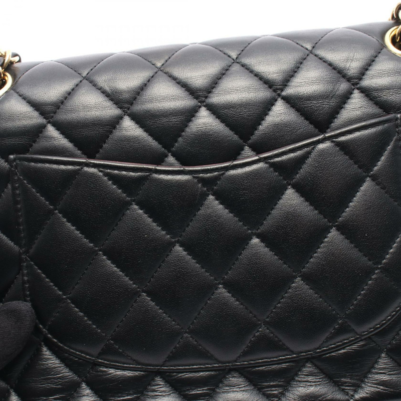 香奈兒 (CHANEL) Matelasse W 翻蓋鏈條單肩背包 A01112 羊皮黑色二手女士金扣-9