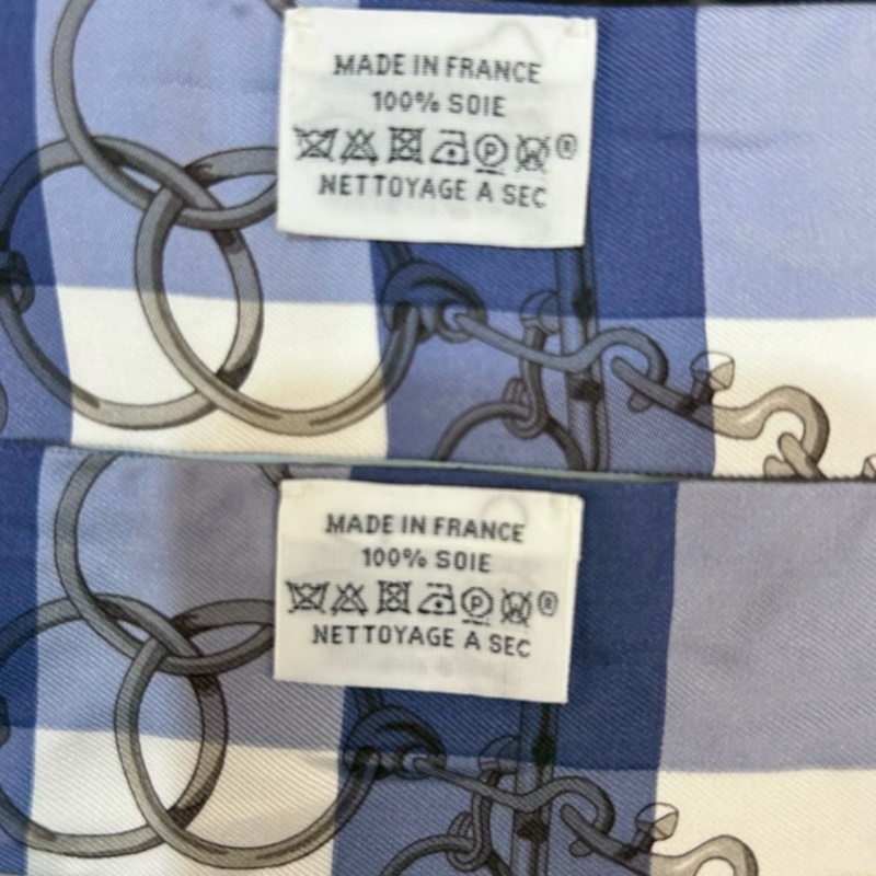 Hermes藍白橙方格馬弦釦圖案單條Twilly-4