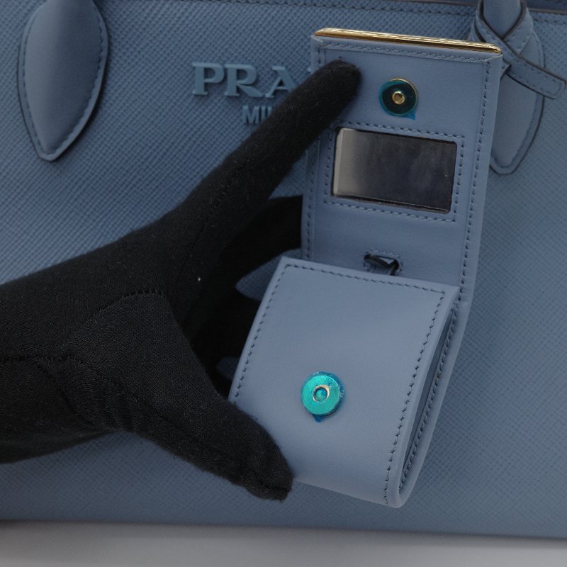 Prada普拉達 Saffiano 淺藍色 牛皮 小號 手提包 肩背包 托特包-9