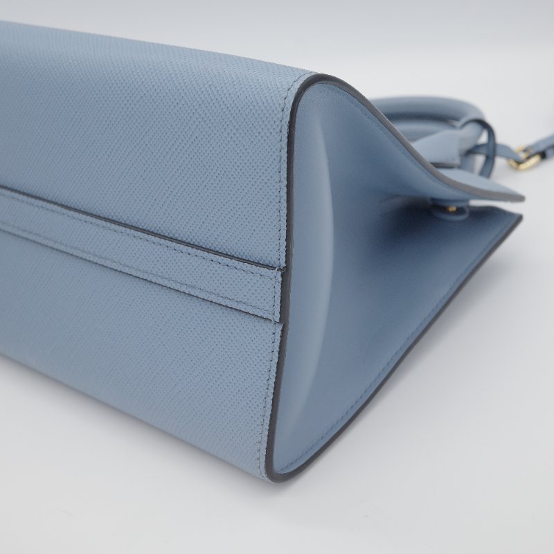 Prada普拉達 Saffiano 淺藍色 牛皮 小號 手提包 肩背包 托特包-12