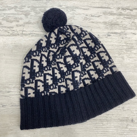 Dior oblique毛球毛帽海軍藍喀什米爾羊絨