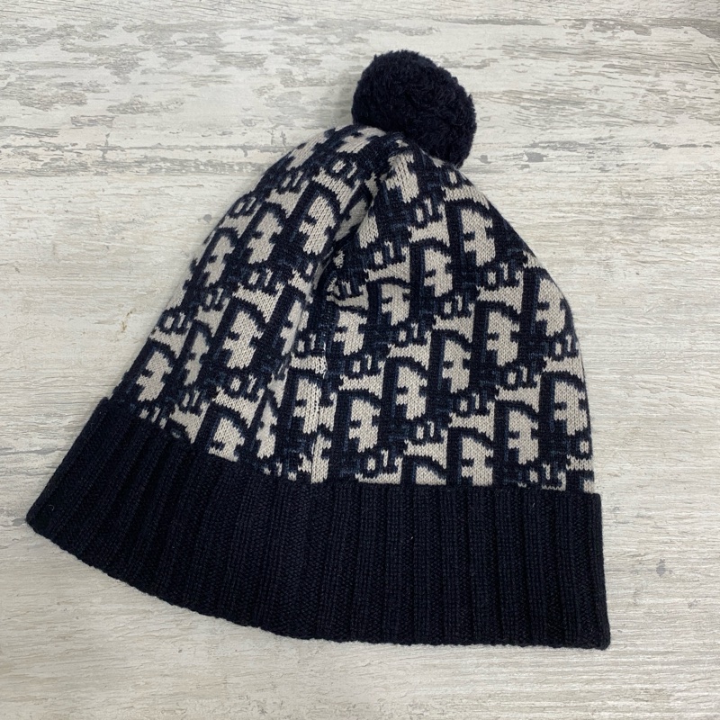 Dior oblique毛球毛帽海軍藍喀什米爾羊絨-1