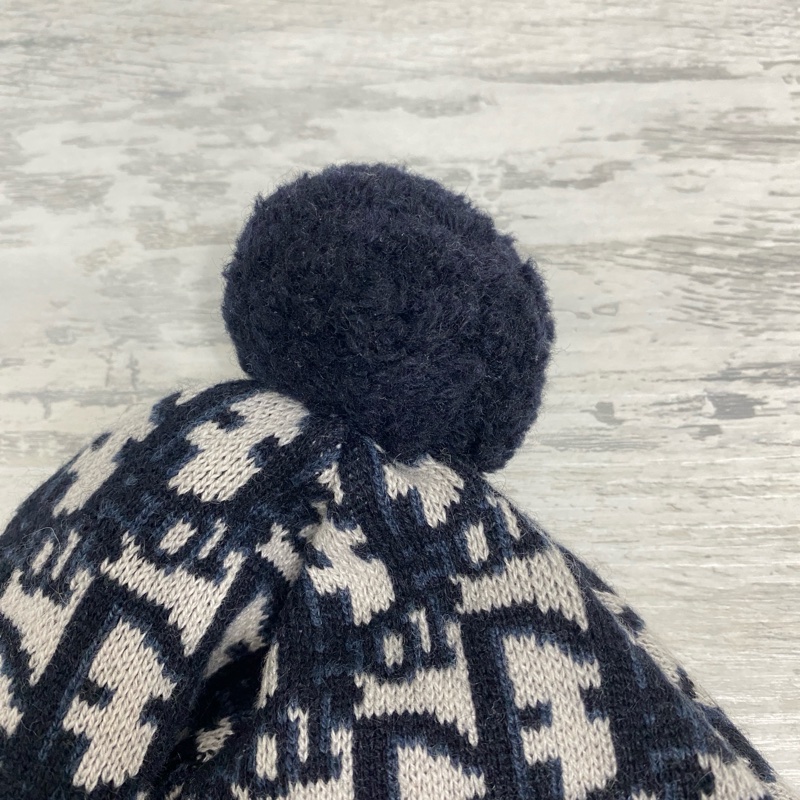 Dior oblique毛球毛帽海軍藍喀什米爾羊絨-2